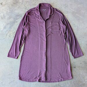 Softies Aria Purple Long Sleeve Button Front Slim Notch Collar Nightgown large